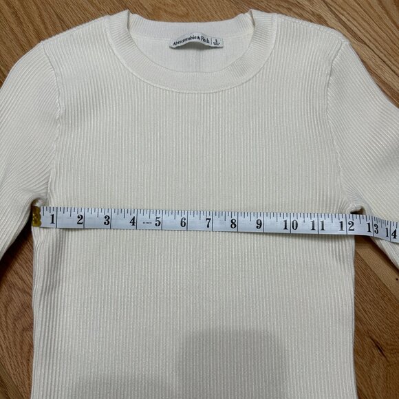 Abercrombie & Fitch Long Sleeve Ottoman Crew Top - Size Small - CREAM - Picture 4 of 6
